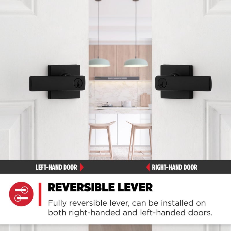 Kwikset Breton Entry Door Handle with Lock and Key  Secure Keyed Reversible Lever Exterior  For Front Entrance and Bedrooms  Matte Black   Pick Resistant Smartkey Rekey Security and Microban - Image 5